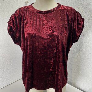 Melissa Nepton Womens Acacia Velvet Shirred Shoulder T-Shirt Size XL Burgundy